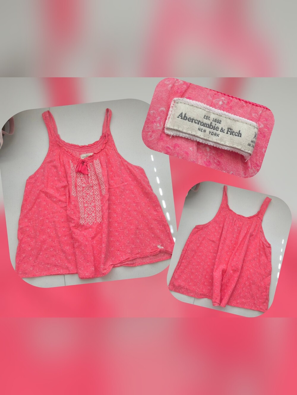 Abercrombie & Fitch Coral Pink Floral Tank with Tassel Tie